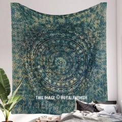 Boho Green Black Tie Dye Colorful Elephant Mandala Tapestry - Queen Size