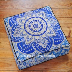Blue Large Lotus Ombre Boho Mandala Square Floor Pillow Cover - 36X36 Inch