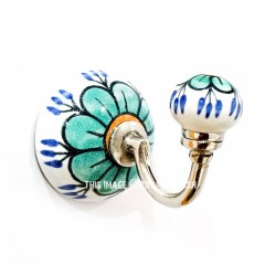 Multicolored Hand Painted Vintage Flower Porcelain Ceramic Wall Hook Towel Hook