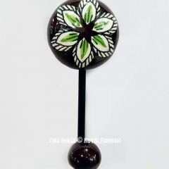 Bohemian Brown Green Flower Painted Porcelain Ceramic Wall Hook