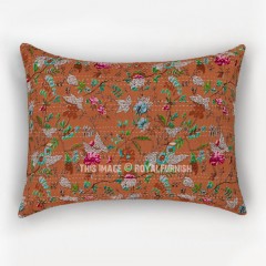 Peach Multi Floral Style Boho Kantha Bed Pillow Cover Set of Two - Standard 20X26 Inch