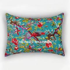 20X26 Teal Bird Paradise Standard Size Indian Kantha Pillow Sham Cover Set of Two