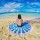 White and Blue Boho Mandala Round Beach Towel, Fringed Roundie