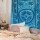 Turquoise Elephants Trap Mandala Circle Cotton Tapestry, Fringed Bedspread