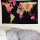 Twin Black Multi World Map Wall Tapestry, Atlas Bedding Throw