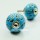 Boho Leaves Blue Decorative Round Ceramic Drawer Knob Set of 2