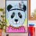 Pink Blue Hand Painted Little Panda Fabric Wall Poster
