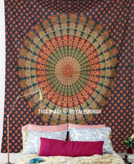 Peacock mandala top tapestry