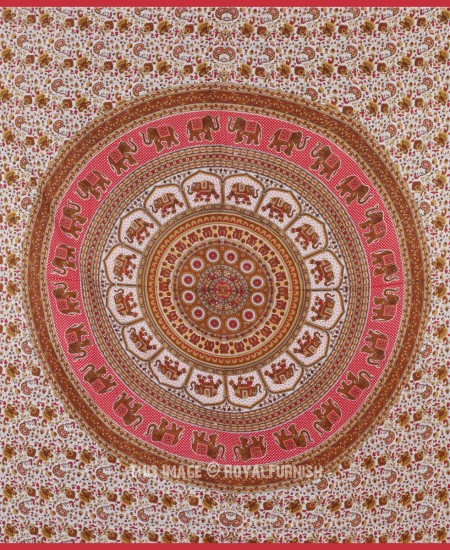 Red Indian Elephant Round Mandala Dorm Decor Tapestry Wall Hanging ...
