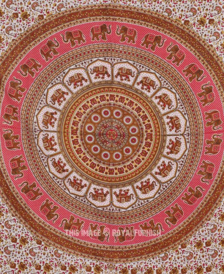 Red Indian Elephant Round Mandala Dorm Decor Tapestry Wall Hanging ...
