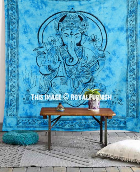 INDIAN COTTON GANESHA HINDUISM HAND CRAFTED TAPESTRY TABLE CLOTH WALLHANGING 