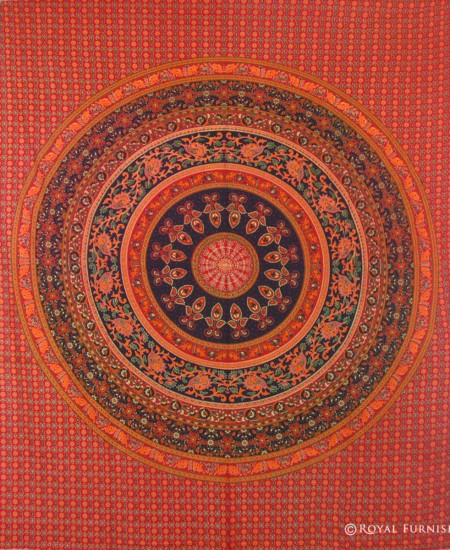 Red Elephant Floral Indian Mandala Tapestry Wall Hanging Bed Cover ...