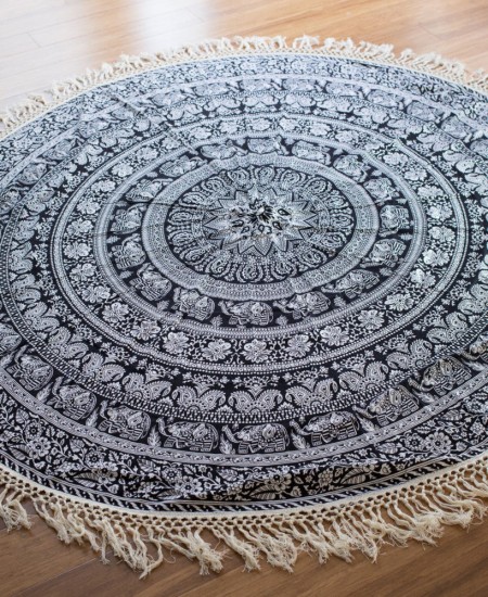 Indian Hippie Elephant Mandala Beach Throw Roundie Round Yoga Mat