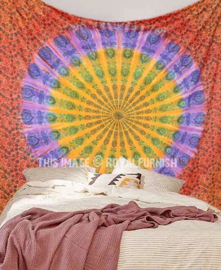 Hippie Tie Dye Dyed Tapestry Full Bed Wamsutta Egyptian Cotton Flat Sheet 360TC 