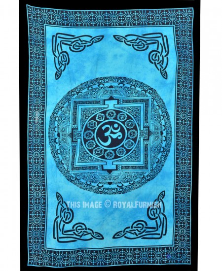 Turquoise Blue Hindu OM AUM Wall Tapestry, Tie Dye Indian Wall Hanging ...