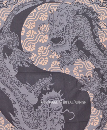 Gray Yin Yang Dragon Fly Wall Tapestry, Queen Tie Dye Tapestry Bedding ...