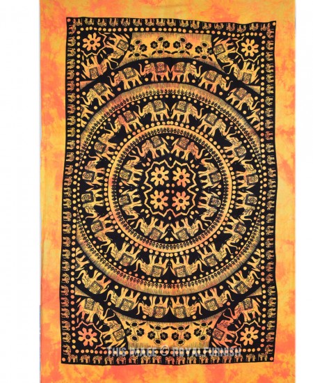 Twin Orange Indian Tie Dye Print Elephant Mandala Tapestry Wall Hanging ...