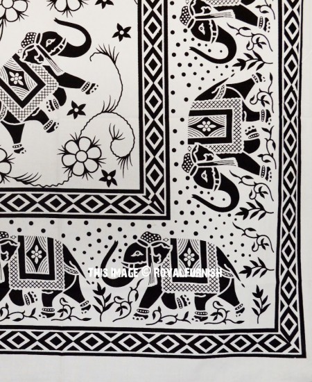 Large Black and White Elephant Mandala Tapestry Bedding Bedspread