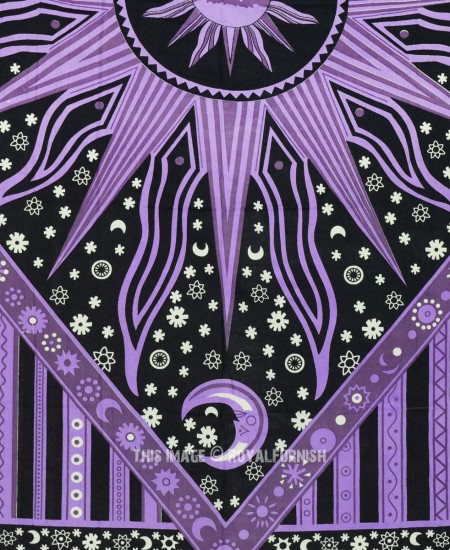 Purple Celestial Sun Moon Stars Wall Tapestry Bohemian Bedspread RoyalFurnish
