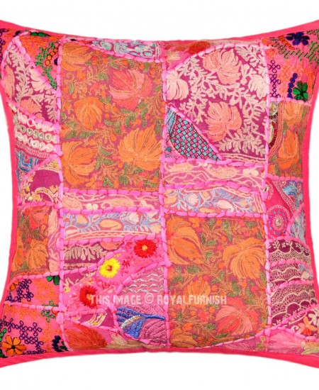 Patchwork 18x18 Pillow Cover / 18x18 Pink pillow cover / Orange 18