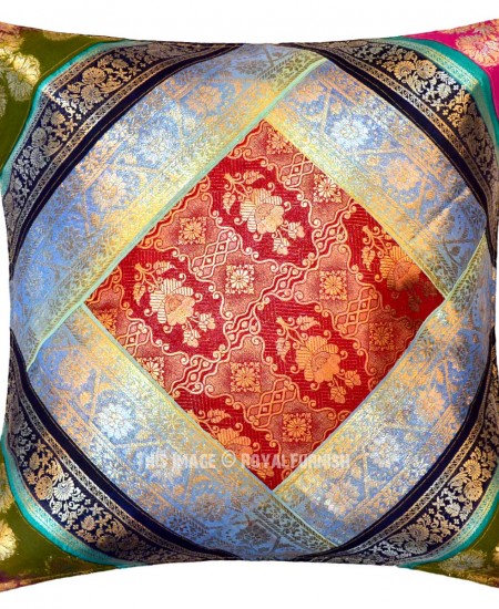 Handcrafted Unique One Of A Kind Asian Silk Sari Pillow Cover