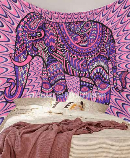 Arfbear Elephant Tapestry 59.1 Inches Wall Hangings Pink and Purple Large Tablecloths Wall Tapestry for Bedroom Living Room Decoration 57.1