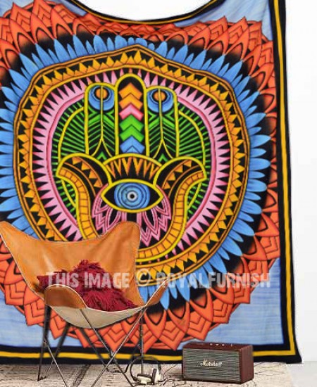 Large Colorful Psychedelic Hamsa Hand Tapestry RoyalFurnish