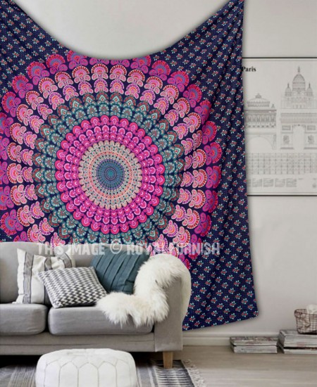 Pink Purple Indian Medallion Tapestry Wall Hanging Boho Decor Mandala Throw Sofa 
