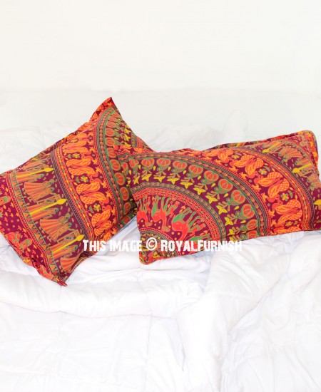 Decorative Red Bohemian Mandala Bed Pillow Cases Set of Two - RoyalFurnish.com