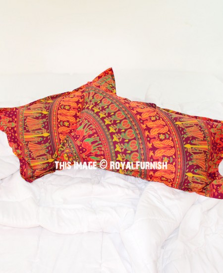 Decorative Red Bohemian Mandala Bed Pillow Cases Set of Two - RoyalFurnish.com
