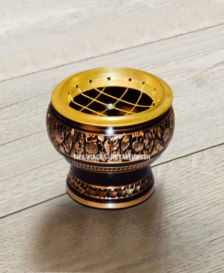 3 Piece Set Small Decorated Brass Charcoal Screen Incense Burner 