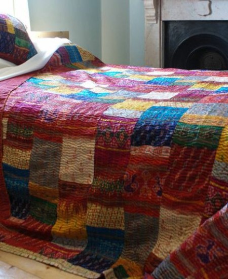 Details about   Hand Block Kantha Quilt Bohemian Bedcover Geometric Coverlet Handmade Bedspread