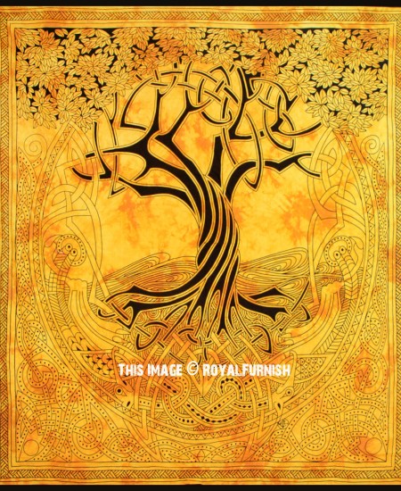Yellow Celestial Tree of Life Tapestry Wall Hanging - RoyalFurnish.com