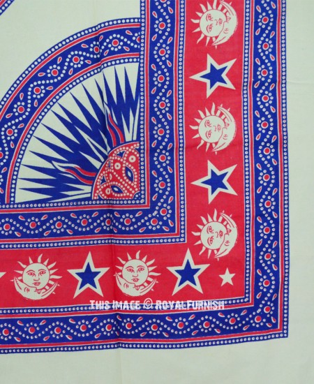 Red & Blue Sun Moon Star Medallion Tapestry - RoyalFurnish.com